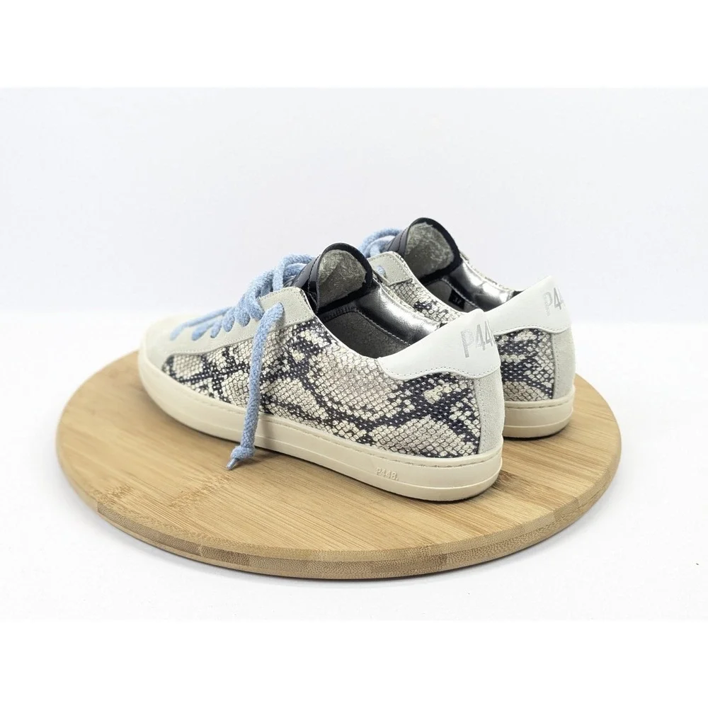 P448 Shoes Womans 7 Python Print Metallic Leather Sneakers Blue Laces